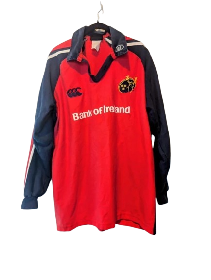 Authentic 1999 Munster Rugby home long sleeve jersey Canterbury red navy size XL Bank of Ireland sponsor