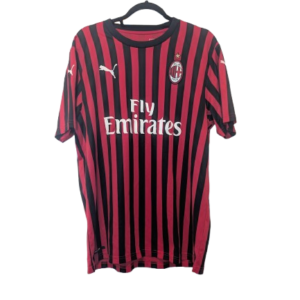 Authentic 2019 AC Milan home shirt Puma 755857-01 red black stripes size Large Fly Emirates