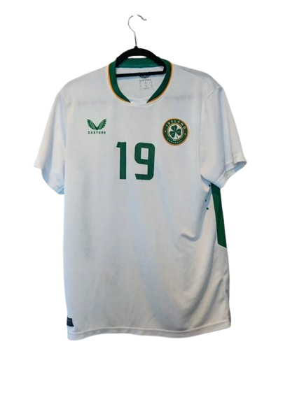 Authentic 2023 Republic of Ireland away shirt Castore player issue number 19 sponsorless white green