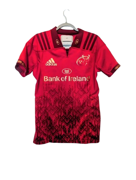 Authentic 2017 Munster Rugby player issue jersey Adidas red internal GPS pouch size 7