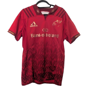 Authentic 2017 Munster Rugby home jersey Adidas player issue size 10 number 16 GPS pouch gold crest