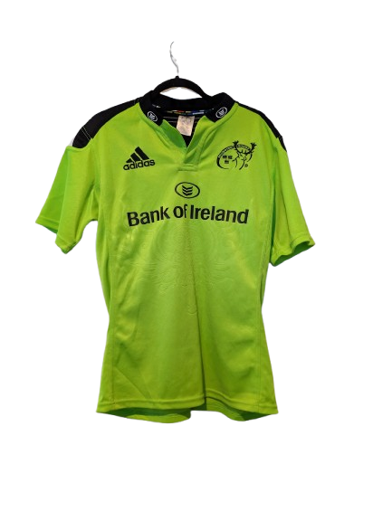 Authentic 2014 Munster Rugby alternate jersey Adidas solar green size Medium Bank of Ireland sponsor