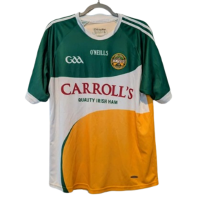 Authentic 2013 Offaly GAA shirt O'Neills green white gold size Large Carroll Cuisine