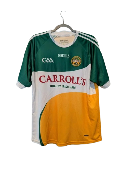 Authentic 2013 Offaly GAA shirt O'Neills green white gold size Large Carroll Cuisine