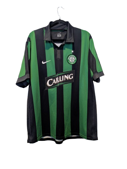 Authentic 2006 Celtic FC away shirt Nike 146915 black green striped size XL Carling sponsor